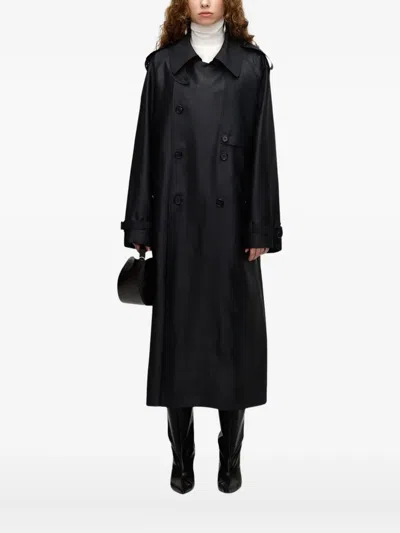 Umber Postpast Double-breasted Belted Trench Coat In Black
