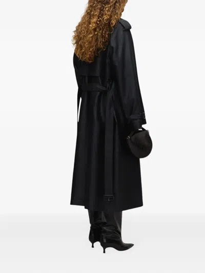 Umber Postpast Double-breasted Belted Trench Coat In Black