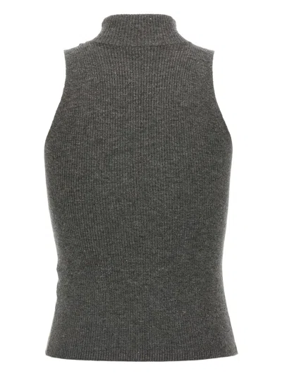 Brunello Cucinelli Sleeveless High Neckline Ribbed Top In Gray