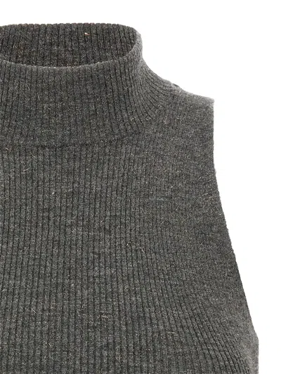 Brunello Cucinelli Sleeveless High Neckline Ribbed Top In Gray