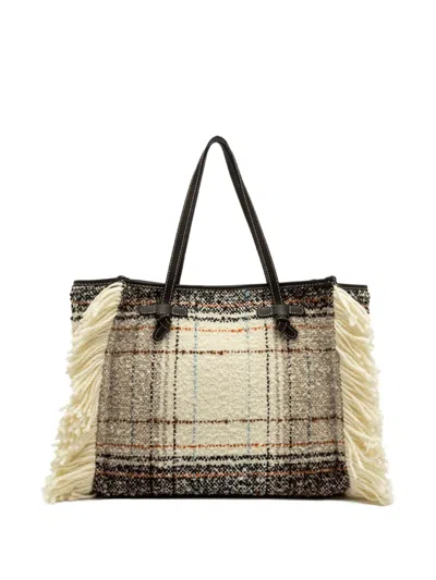Gianni Chiarini Plaid Fringed Tote Bag