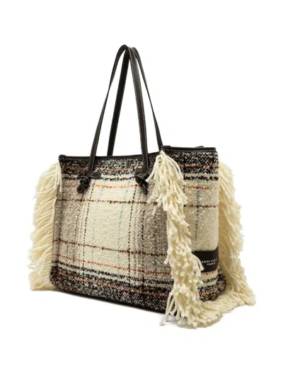 Gianni Chiarini Plaid Fringed Tote Bag
