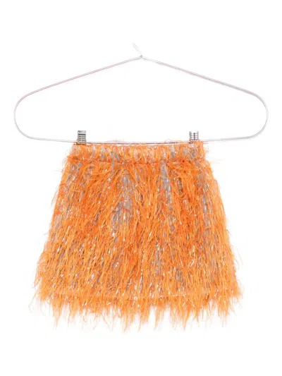 Douuod All-over Fringed Skirt In Orange