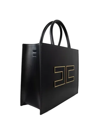 Elisabetta Franchi Structured Handbag With Prominent Logo Detail In Black