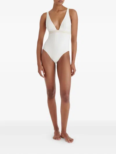 Eres Womens Sable Fin Sillage Plunge-neckline Swimsuit In White