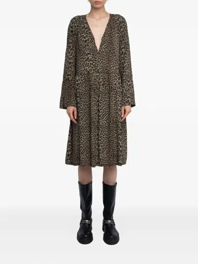 Zadig & Voltaire Rinas Leopard-print V-neck Mini Dress In Animal Print
