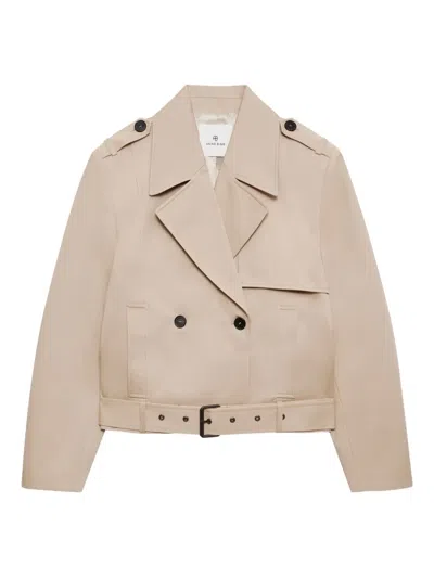 Anine Bing Womens Oatmeal Greer Belted Cotton Jacket In Neutral