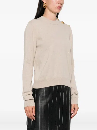 Balmain Eco-cashmere Button Sweater Sweaters And Cardigans Beige In Multi