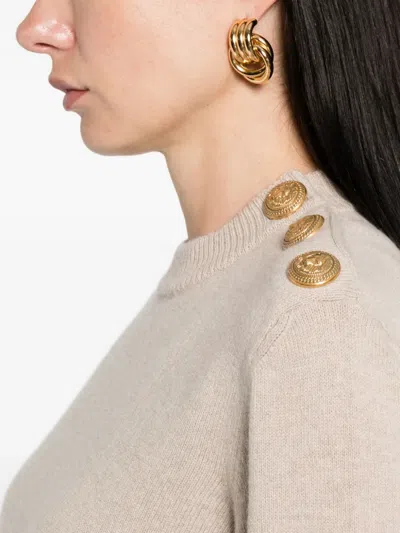 Balmain Eco-cashmere Button Sweater Sweaters And Cardigans Beige In Multi