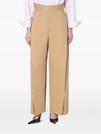Victoria Beckham Wide Beige Trousers In Cotton Women In Yellow