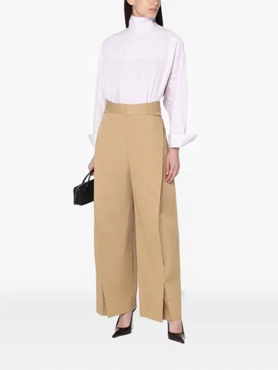Victoria Beckham Wide Beige Trousers In Cotton Women In Yellow
