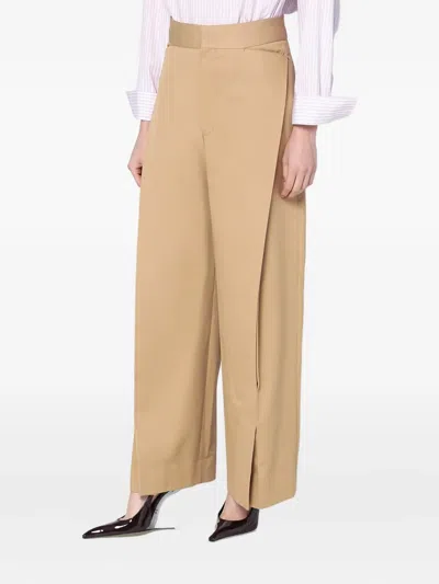 Victoria Beckham Wide Beige Trousers In Cotton Women In Yellow