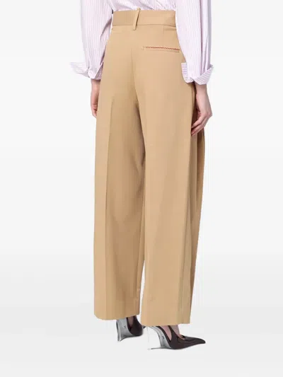 Victoria Beckham Wide Beige Trousers In Cotton Women In Yellow