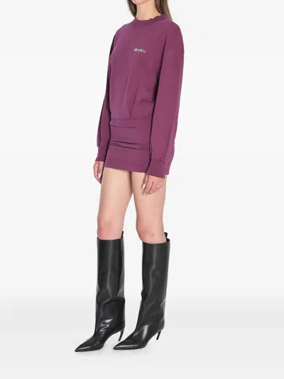 Attico Burgundy Draped Mini Dress With Long Sleeves In Purple