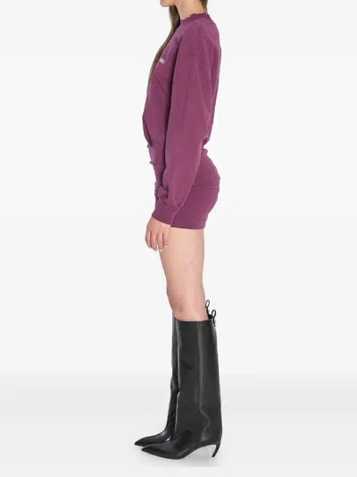 Attico Burgundy Draped Mini Dress With Long Sleeves In Purple