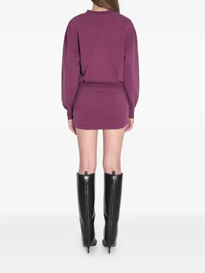 Attico Burgundy Draped Mini Dress With Long Sleeves In Purple