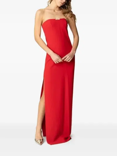 Elisabetta Franchi Strapless Side-split Maxi Dress In Red