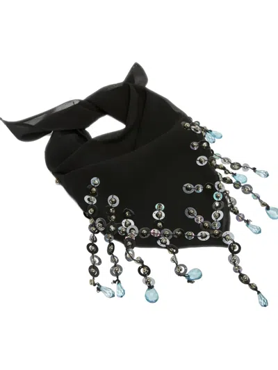 Pinko Beaded-fringe Scarf In Black
