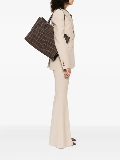Gianni Chiarini Stitching Crocodile Pattern Dual Handles In Brown