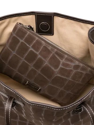 Gianni Chiarini Stitching Crocodile Pattern Dual Handles In Brown