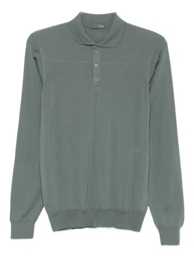 Drumohr Tailored Long Sleeve Polo In Green