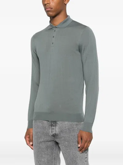 Drumohr Tailored Long Sleeve Polo In Green