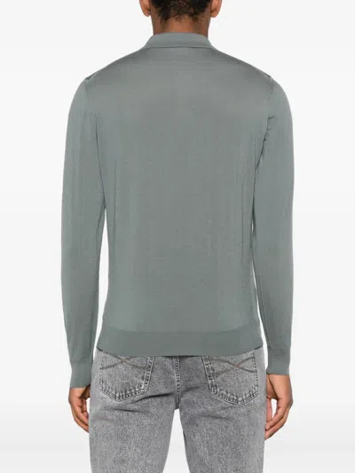 Drumohr Tailored Long Sleeve Polo In Green