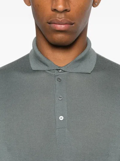 Drumohr Tailored Long Sleeve Polo In Green