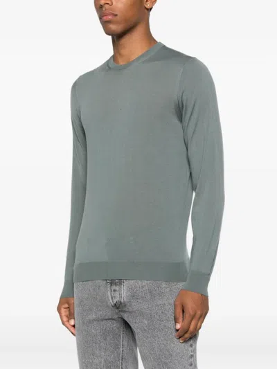 Drumohr Merino Wool Long Sleeve Crew-neck Sweater In Green
