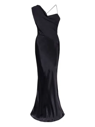 Paris Georgia Minka Asymmetrical Draped Gown In Black