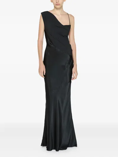 Paris Georgia Minka Asymmetrical Draped Gown In Black