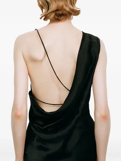 Paris Georgia Minka Asymmetrical Draped Gown In Black