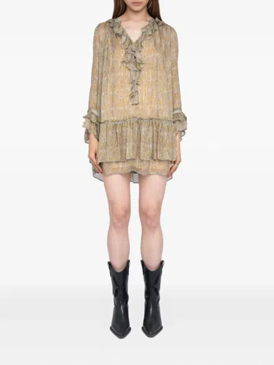 Zadig & Voltaire Womens Cloud Ralice Ruffle-trim Chiffon Mini Dress In Brown
