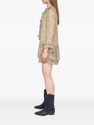 Zadig & Voltaire Womens Cloud Ralice Ruffle-trim Chiffon Mini Dress In Brown