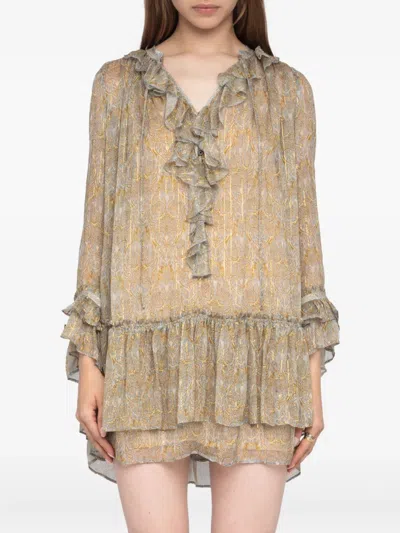 Zadig & Voltaire Womens Cloud Ralice Ruffle-trim Chiffon Mini Dress In Brown