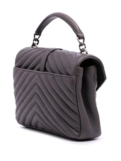 Pre-owned Saint Laurent 2016 Medium Quilted Chevron Sheepskin College Satchel In Gray