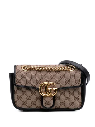 Pre-owned Gucci 2016-2025 Mini Gg Marmont Matelasse Canvas Flap Crossbody Bag In Brown