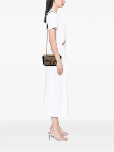 Pre-owned Gucci 2016-2025 Mini Gg Marmont Matelasse Canvas Flap Crossbody Bag In Brown