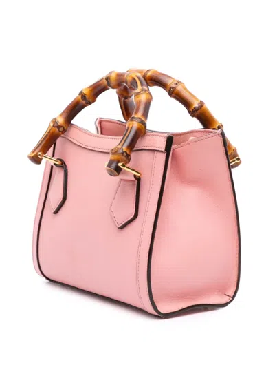 Pre-owned Gucci 2016-2025 Mini Calfskin Bamboo Diana Satchel In Pink