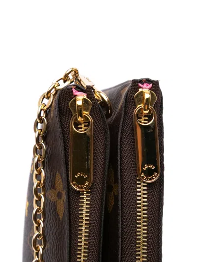 Pre-owned Louis Vuitton 2019 Monogram Double Zip Pochette Illustre Vivienne Shanghai Crossbody Bag In Brown