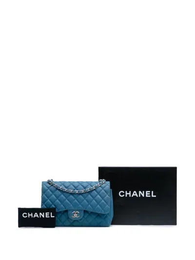 Pre-owned Chanel 2013-2014 Jumbo Classic Caviar Double Flap Shoulder Bag In Blue