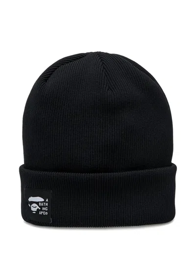 A Bathing Ape Logo Knit Cap In Black