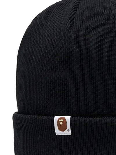 A Bathing Ape Logo Knit Cap In Black