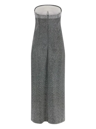 Ermanno Scervino Rhinestone-embellishment Herringbone-pattern Maxi Dress In Gray