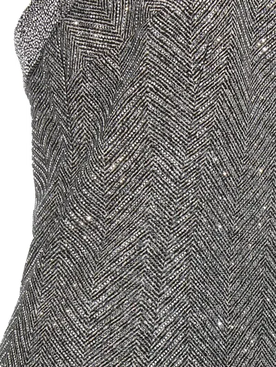 Ermanno Scervino Rhinestone-embellishment Herringbone-pattern Maxi Dress In Gray