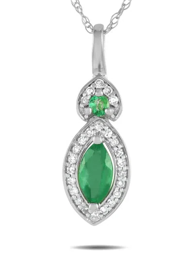 Pre-owned Lb Exclusive 14kt White Gold Emerald Pendant Necklace In Silver
