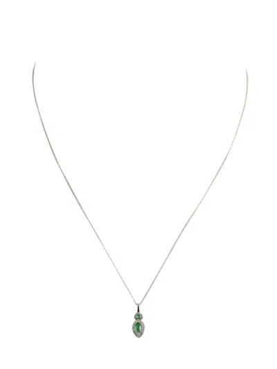 Pre-owned Lb Exclusive 14kt White Gold Emerald Pendant Necklace In Silver