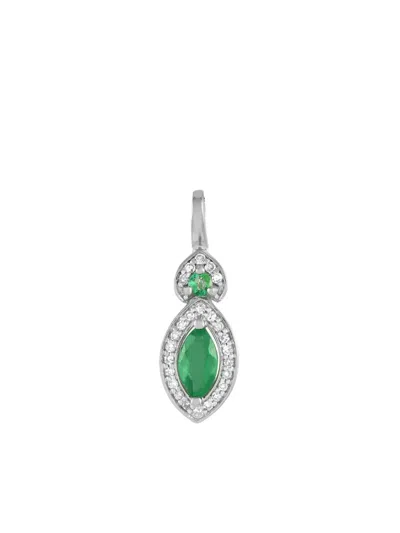 Pre-owned Lb Exclusive 14kt White Gold Emerald Pendant Necklace In Silver