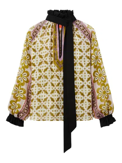 La Doublej Cerere Printed Tie-neck Silk Blouse In Multi