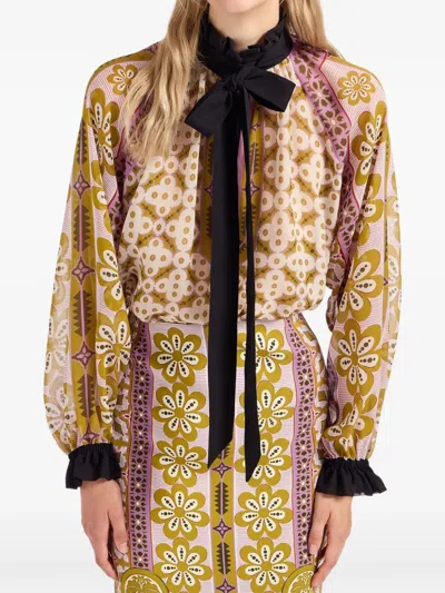 La Doublej Cerere Printed Tie-neck Silk Blouse In Multi